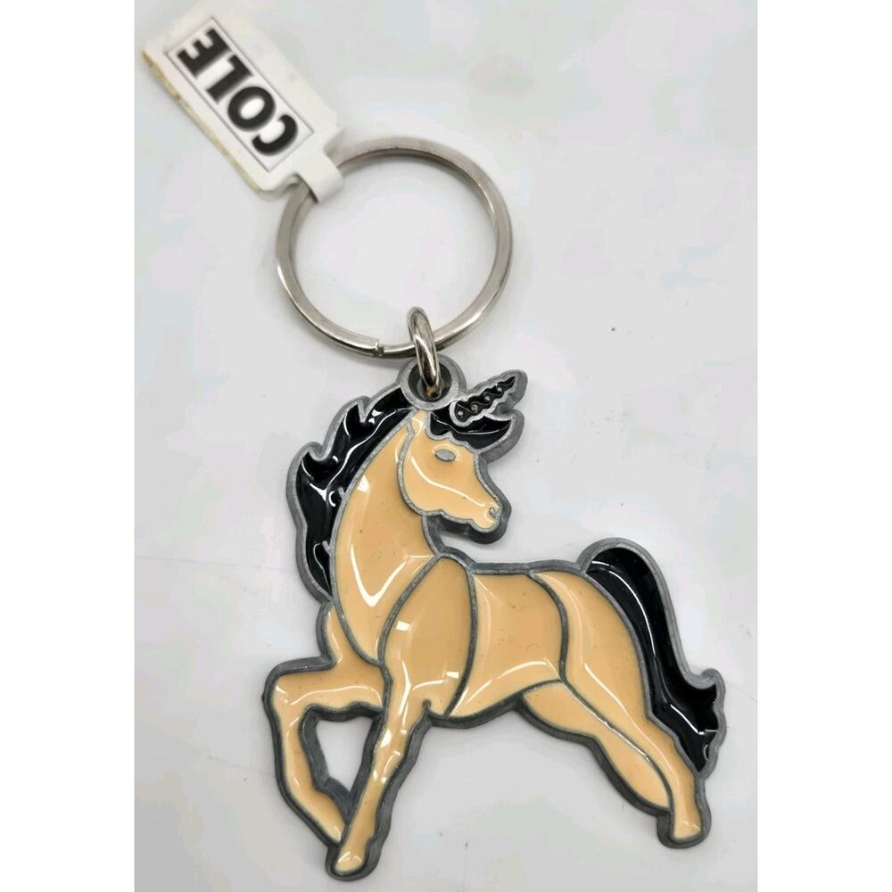 NOS Vintage 80s Unicorn Key Ring Key Chain Stained Glass Style New Old Stock